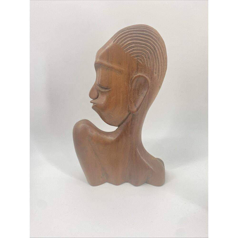 Vintage Mid Century African Woman Carved Wooden Bust Sculpture Hagenauer Style